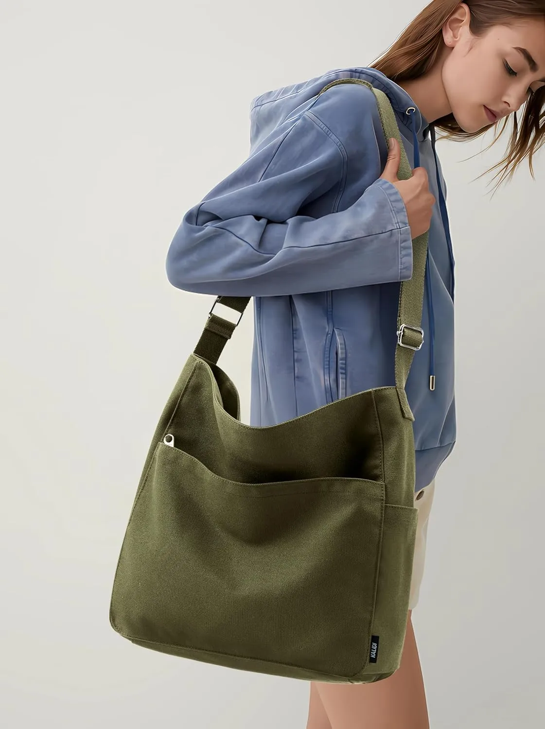 KALIDI Canvas Tote Bag Large Hobo Crossbody Shoulder Handbag Zipper Messenger Bag for Women or Men Casual College Work