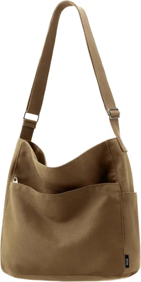 KALIDI Canvas Tote Bag Large Hobo Crossbody Shoulder Handbag Zipper Messenger Bag for Women or Men Casual College Work