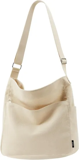 KALIDI Canvas Tote Bag Large Hobo Crossbody Shoulder Handbag Zipper Messenger Bag for Women or Men Casual College Work