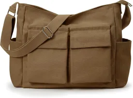 KALIDI Canvas Tote Bag Messenger Bag, Large Crossbody Bag for Women or Men, Casual Canvas Shoulder Bag for College Work Daily