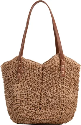 KARRESLY Straw Beach Tote Bag for Women Summer Woven Shoulder Handbags Large Straw Purse