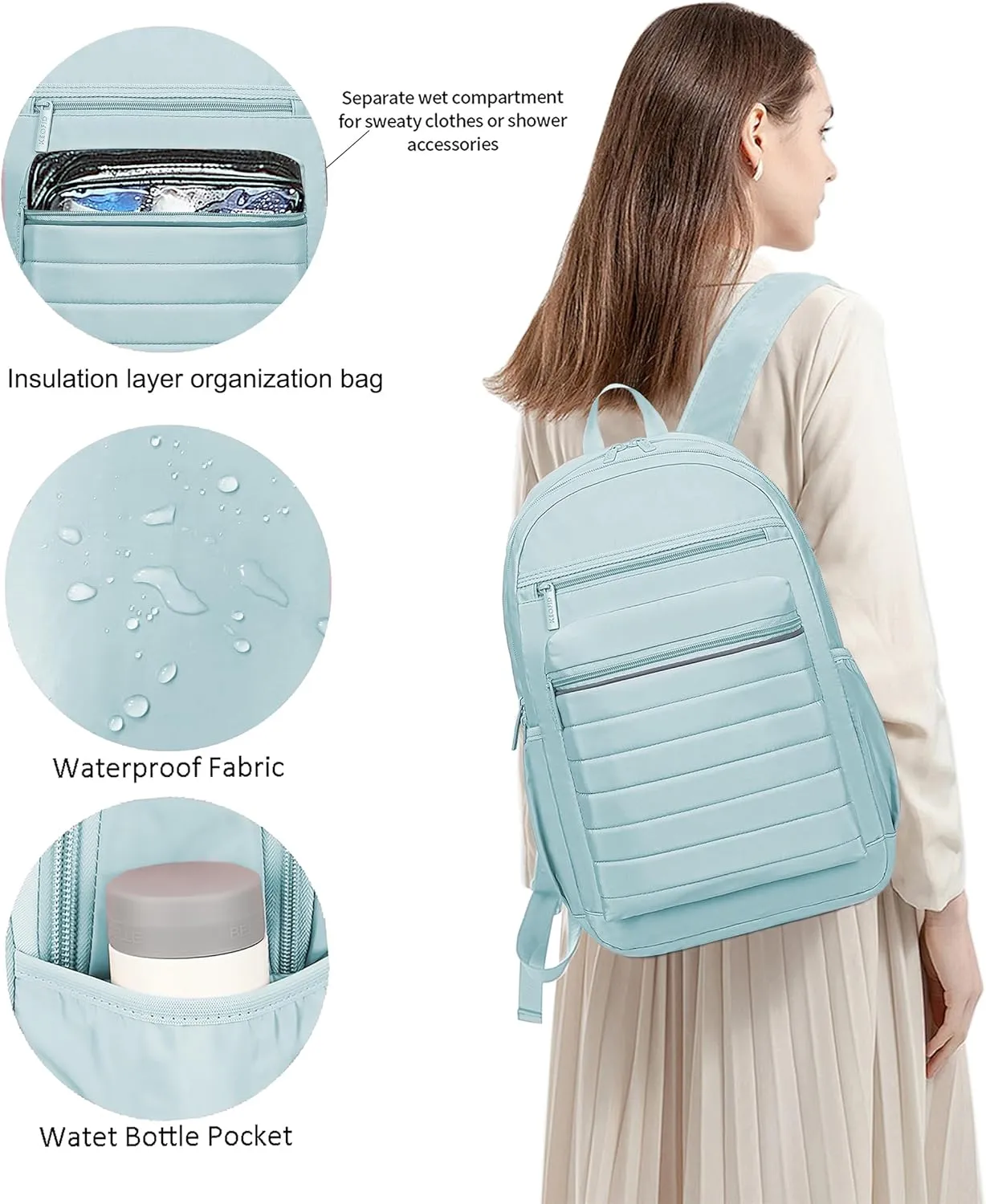 KEOFID Travel Backpack for Women Carry-On, Backpack Purse for Women, Anti-Theft Womens backpacks, School Backpacks for Boys and Girls, Casual Back pack for College, Bookbag(Light Green)