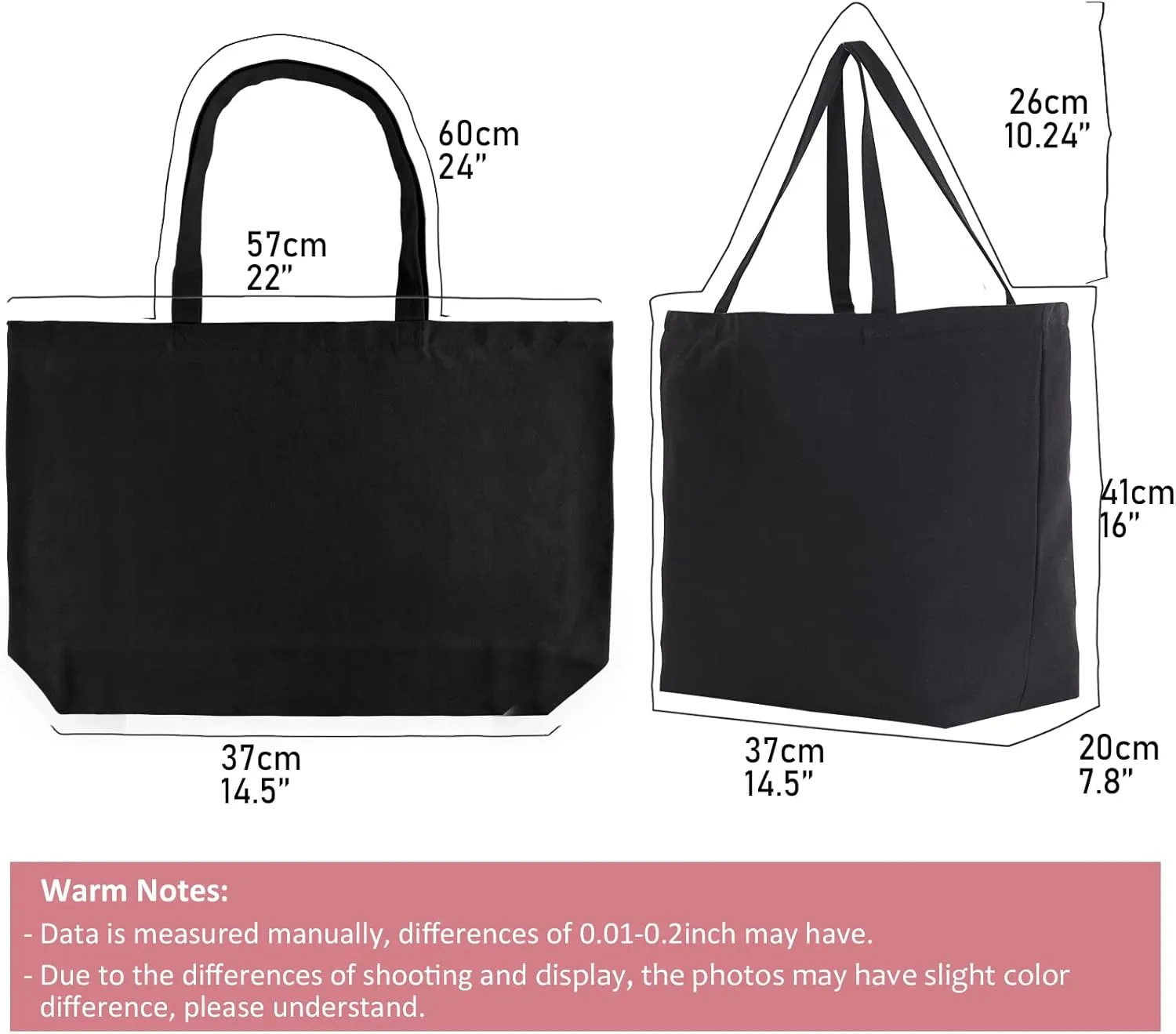 Koolmox Canvas Tote Bags with Zipper, 22x16x7.8' Heavy Duty Washable Reusable Canvas Cotton Totes with Reinforced Handles and Bottom, for Beach, Book, Travel