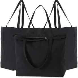Koolmox Canvas Tote Bags with Zipper, 22x16x7.8' Heavy Duty Washable Reusable Canvas Cotton Totes with Reinforced Handles and Bottom, for Beach, Book, Travel