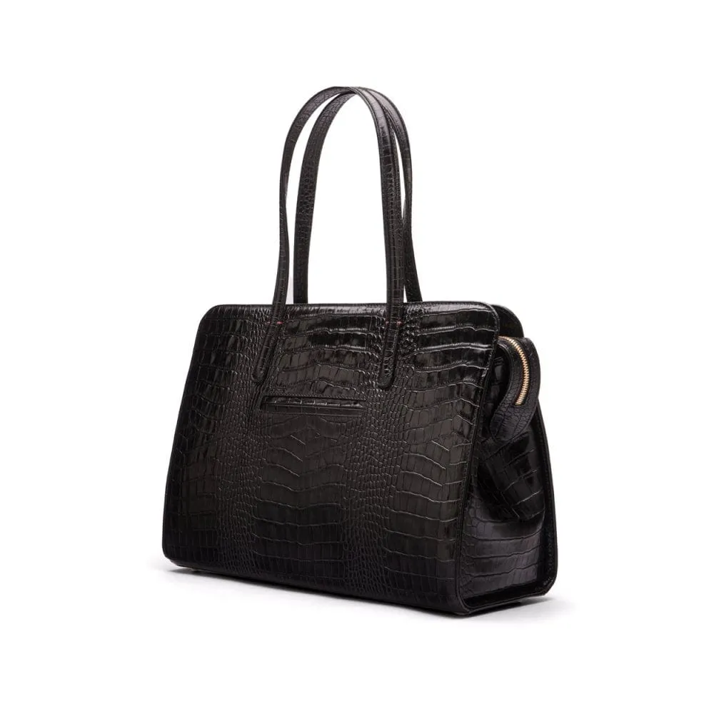 Ladies' Leather 15" Laptop Handbag - Black Croc