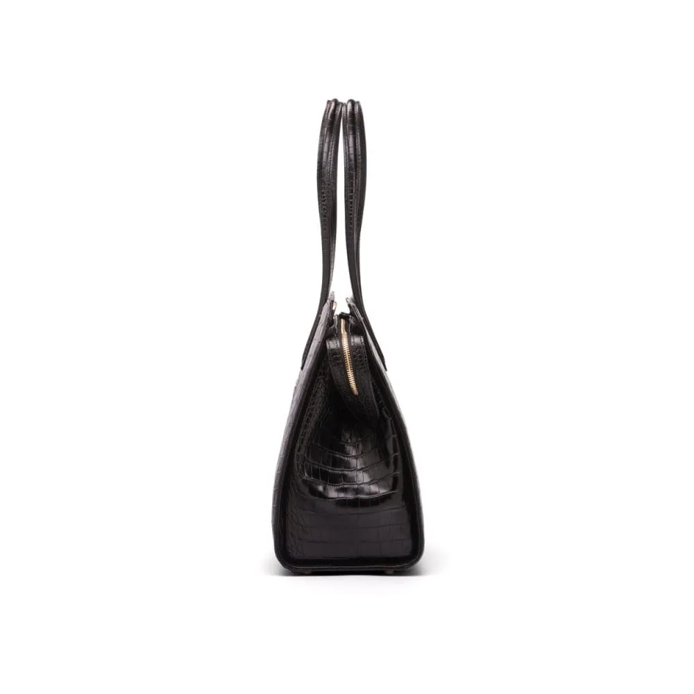 Ladies' Leather 15" Laptop Handbag - Black Croc