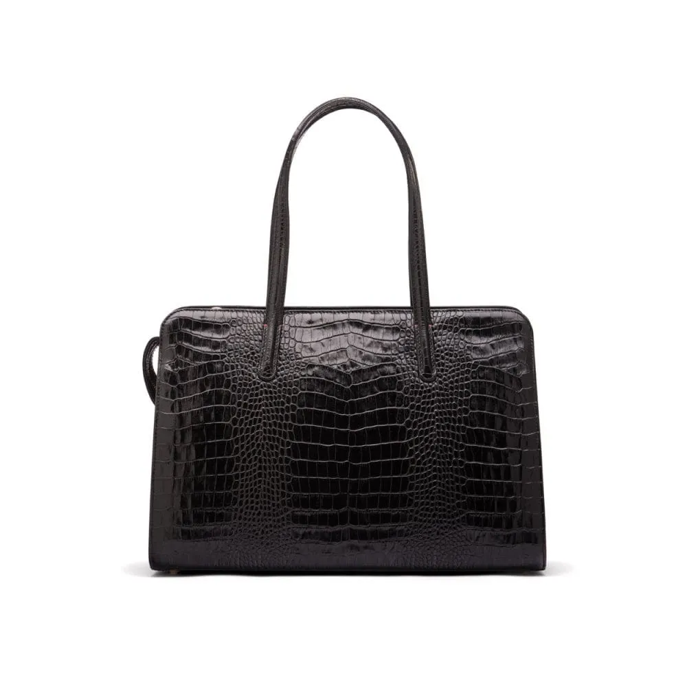 Ladies' Leather 15" Laptop Handbag - Black Croc