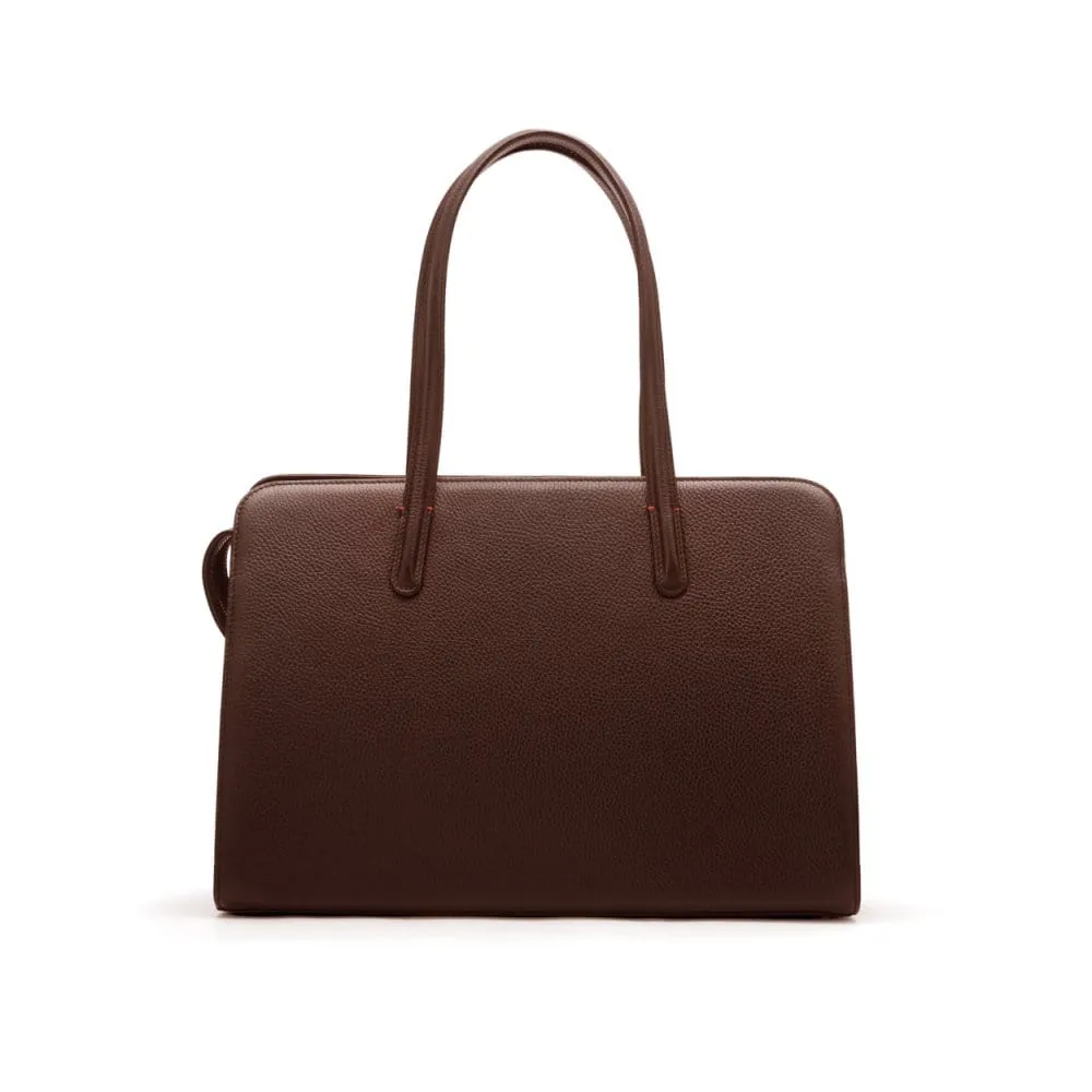 Ladies' Leather 15" Laptop Handbag - Brown
