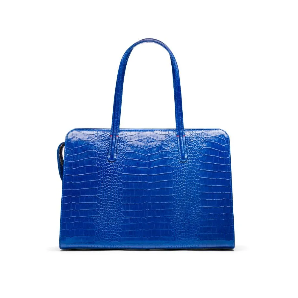 Ladies' Leather 15" Laptop Handbag - Cobalt Croc