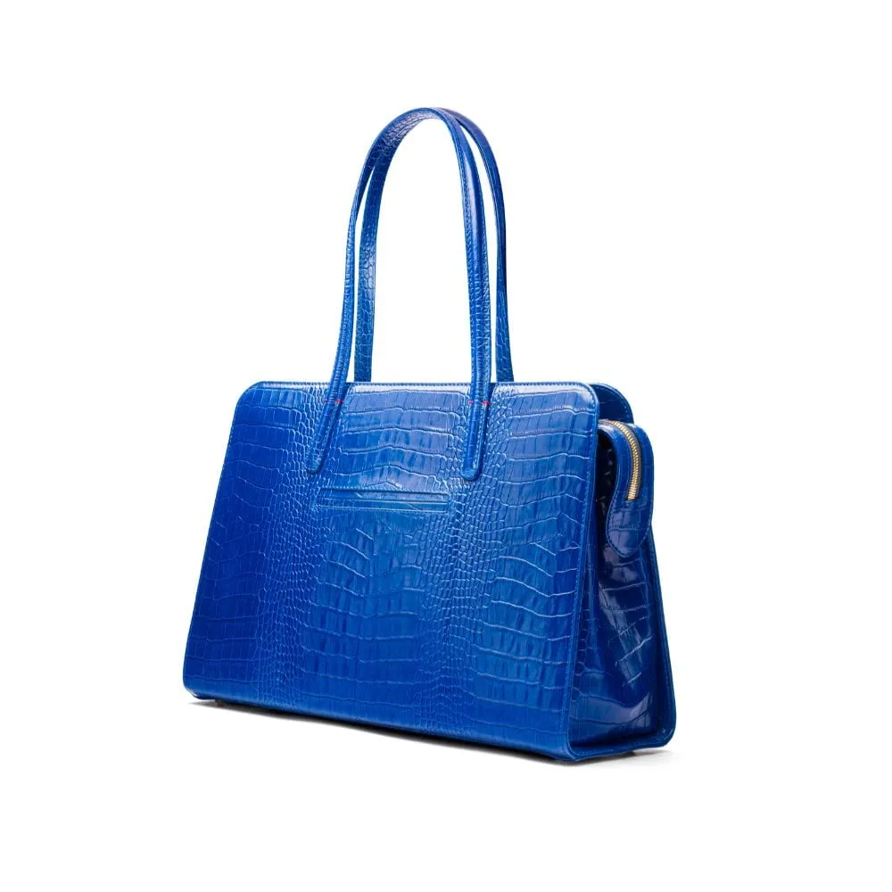 Ladies' Leather 15" Laptop Handbag - Cobalt Croc