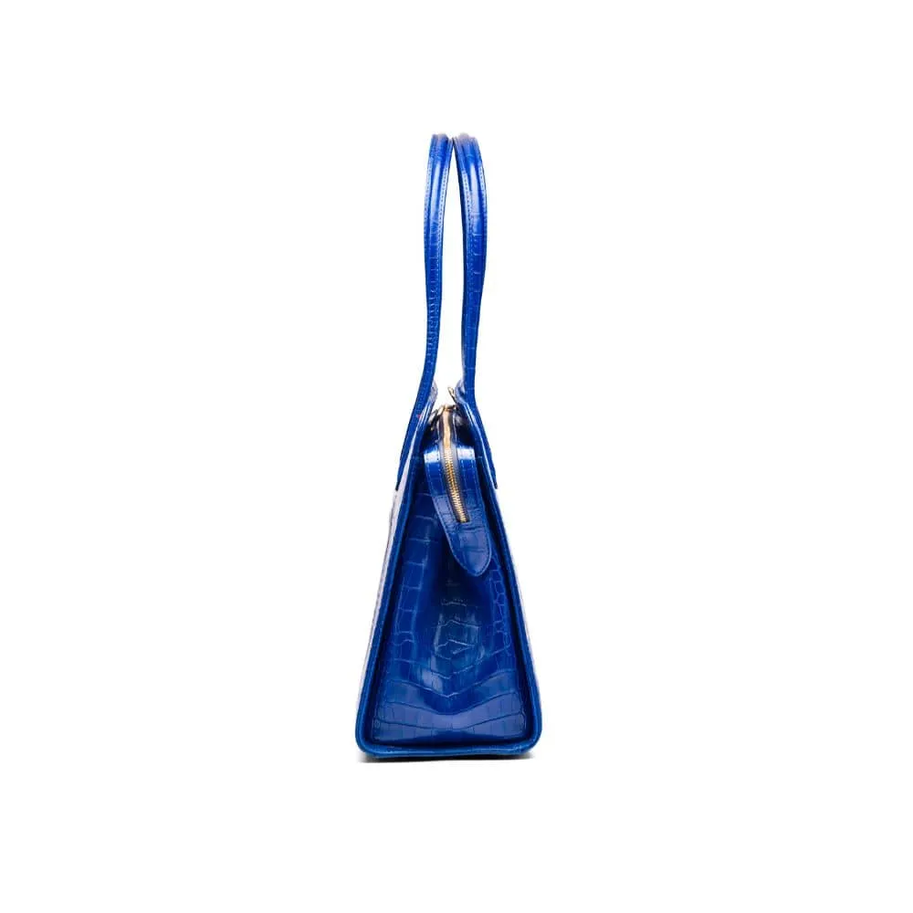 Ladies' Leather 15" Laptop Handbag - Cobalt Croc