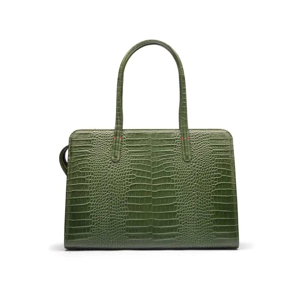 Ladies' Leather 15" Laptop Handbag - Green Croc