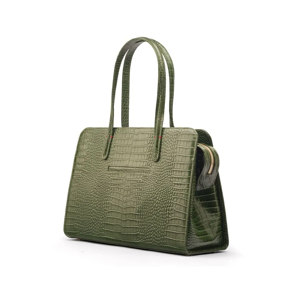 Ladies' Leather 15" Laptop Handbag - Green Croc