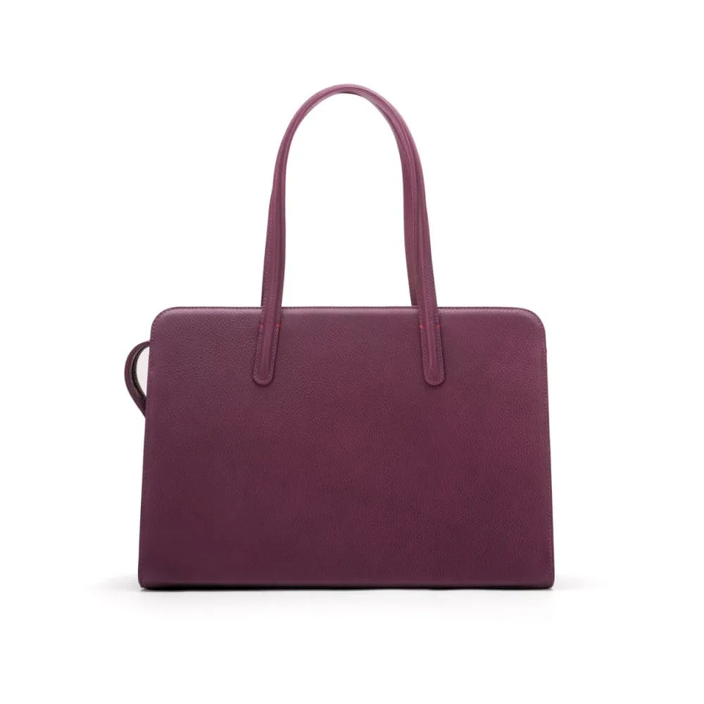 Ladies' Leather 15" Laptop Handbag - Purple