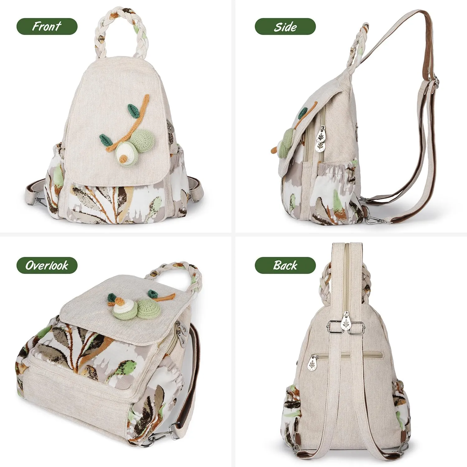 Ladys Convertible Sling Bag, Hand Craft Artisan Purse, Beautiful Advocado Canvas Premium Casual Day Mini Backpack for women