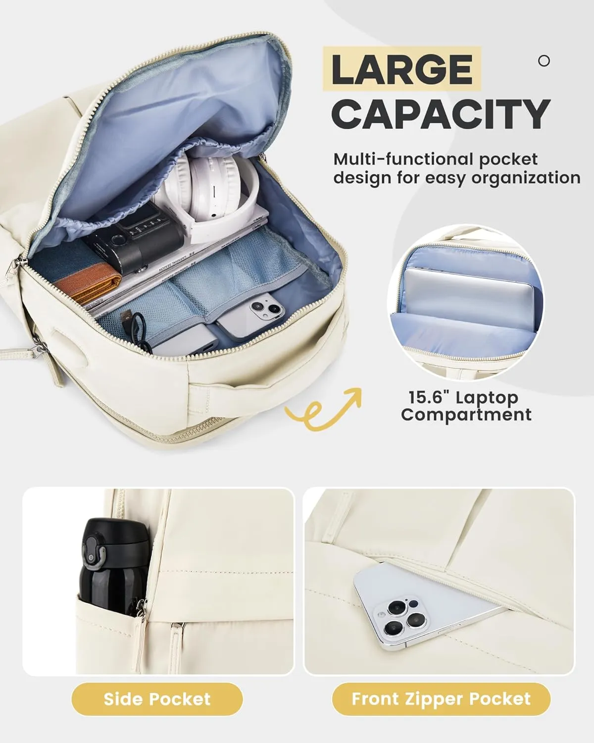 Laptop Backpack For Women Travel Backpack Carry On Flight Approved Gym Backpack Work Backpack For Men Personal Item Travel Bag Casual Daypack Backpacks College Backpack For Traveling On Airplane Beige