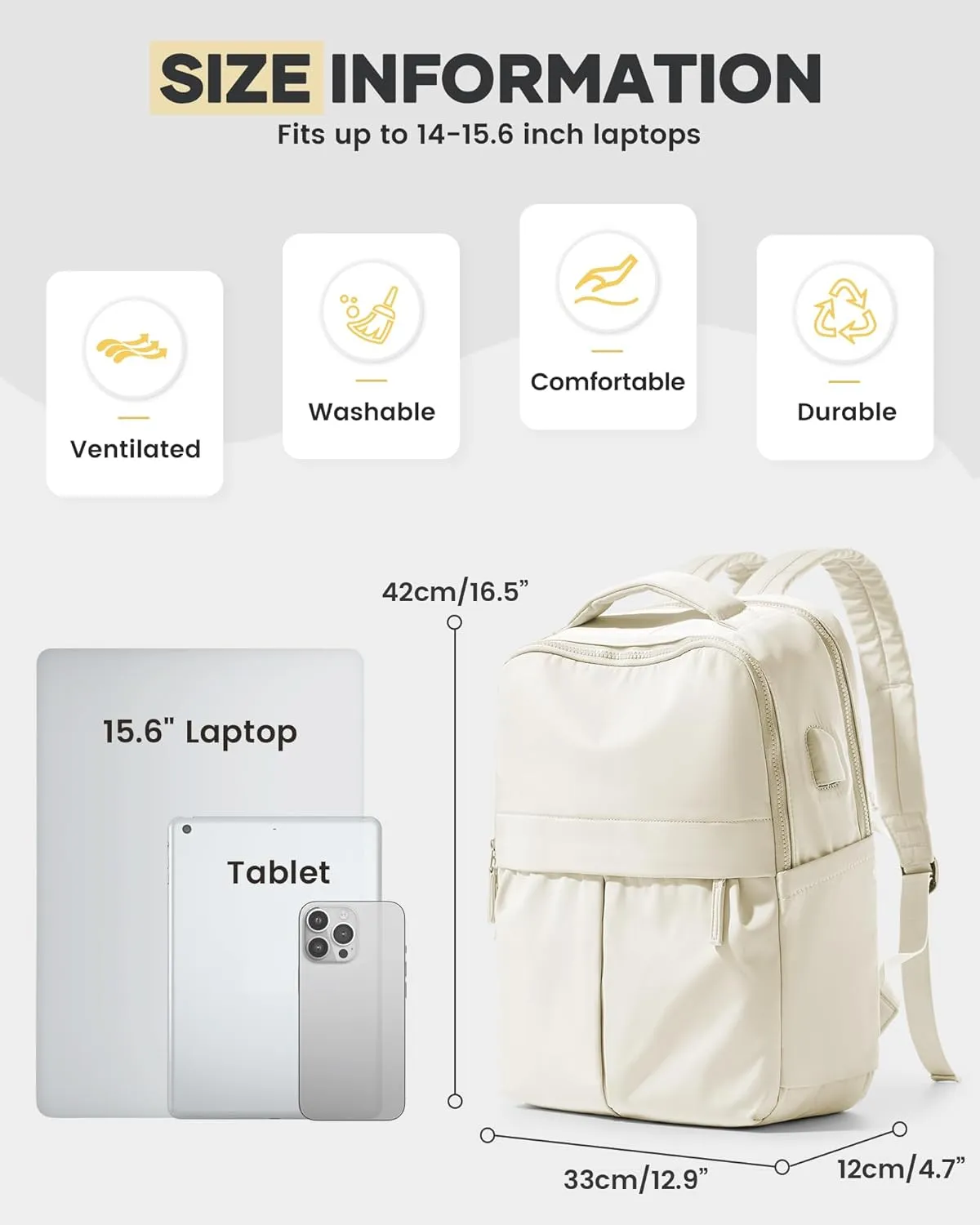 Laptop Backpack For Women Travel Backpack Carry On Flight Approved Gym Backpack Work Backpack For Men Personal Item Travel Bag Casual Daypack Backpacks College Backpack For Traveling On Airplane Beige