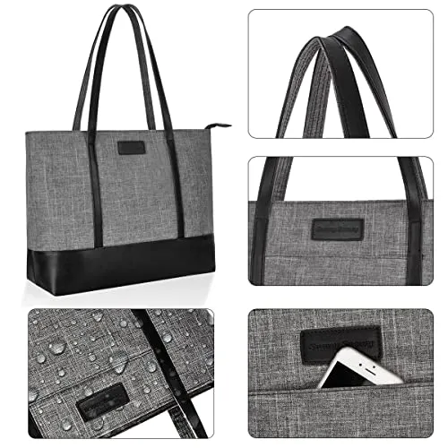 Laptop Tote Bag,Fits 15.6 Inch Laptop,Womens Lightweight Water Resistant Nylon Tote Bag Shoulder Bag Messenger Bag,Graduation Gifts,Grey