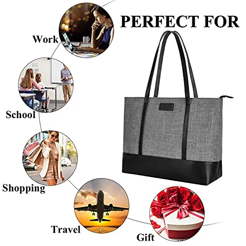 Laptop Tote Bag,Fits 15.6 Inch Laptop,Womens Lightweight Water Resistant Nylon Tote Bag Shoulder Bag Messenger Bag,Graduation Gifts,Grey