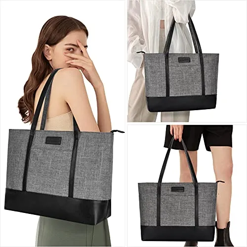 Laptop Tote Bag,Fits 15.6 Inch Laptop,Womens Lightweight Water Resistant Nylon Tote Bag Shoulder Bag Messenger Bag,Graduation Gifts,Grey
