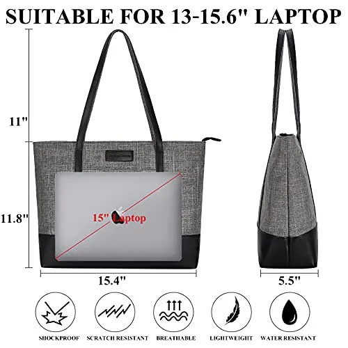 Laptop Tote Bag,Fits 15.6 Inch Laptop,Womens Lightweight Water Resistant Nylon Tote Bag Shoulder Bag Messenger Bag,Graduation Gifts,Grey