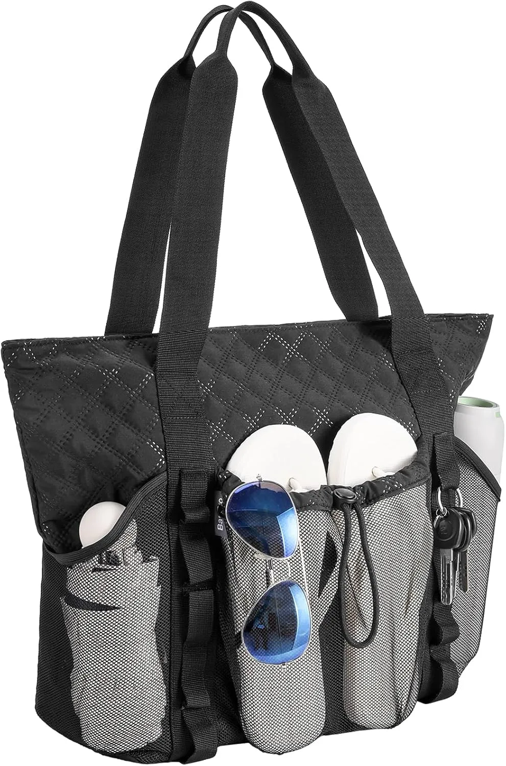 Large Beach Bag for Women, Water Resistant Sandproof Zipper Beach Tote Bag with Wet Pocket