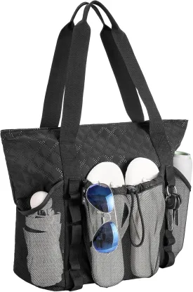 Large Beach Bag for Women, Water Resistant Sandproof Zipper Beach Tote Bag with Wet Pocket