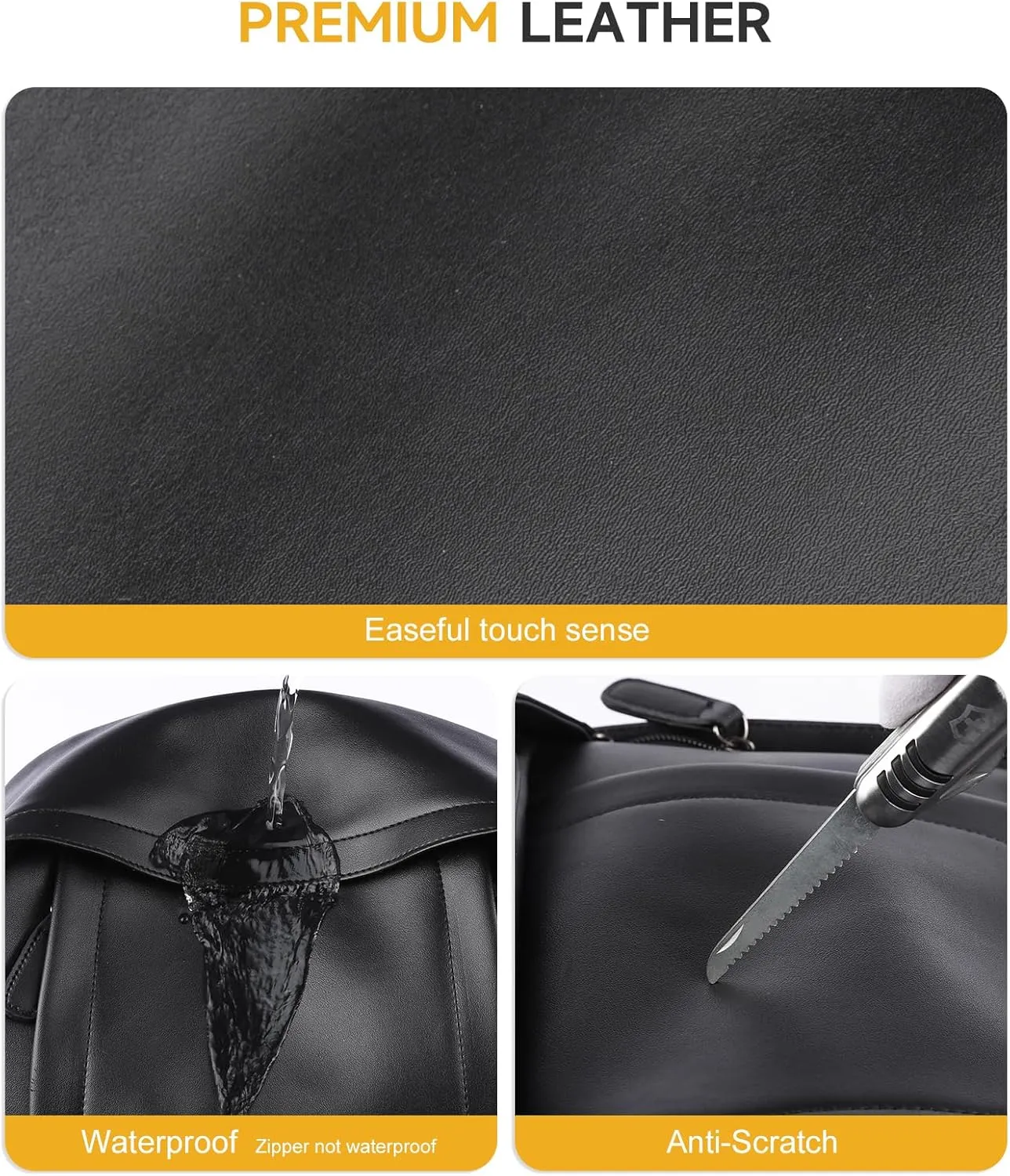 Leather Backpack for Men Black Vintage Backpacks Fit 15.6inch Laptop Classic Rucksack Waterproof Knapsack for Business Daily
