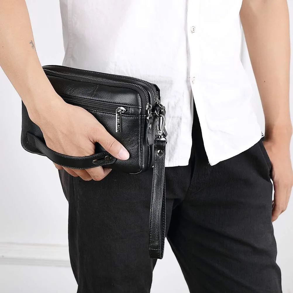 Leather Clutch Purse Wallet for Men Handbags Business Organizer Phone Holder Wrist Bag
