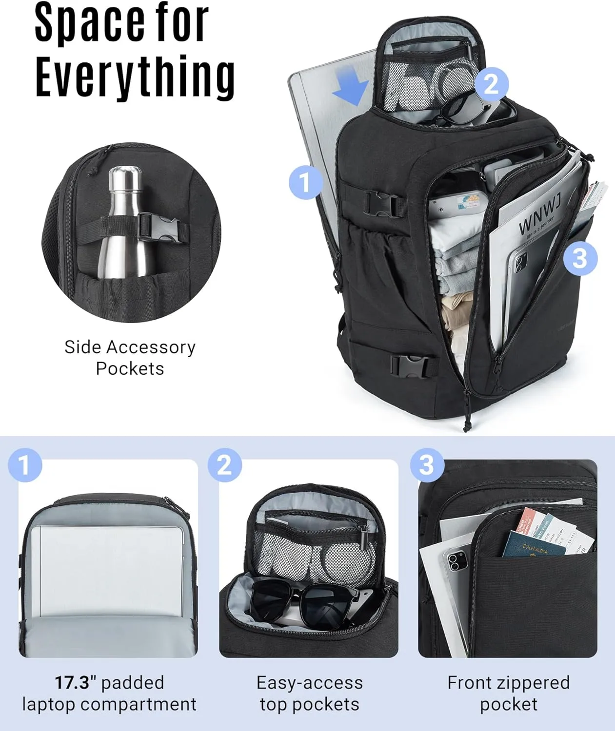 LIGHT FLIGHT Travel Backpack, TSA Friendly Flight Approved Carry on Backpack Water-resistant Lightweight Business Large Weekender Bag Casual Daypack 17.3" Laptop Backpack for Men Women,Grey