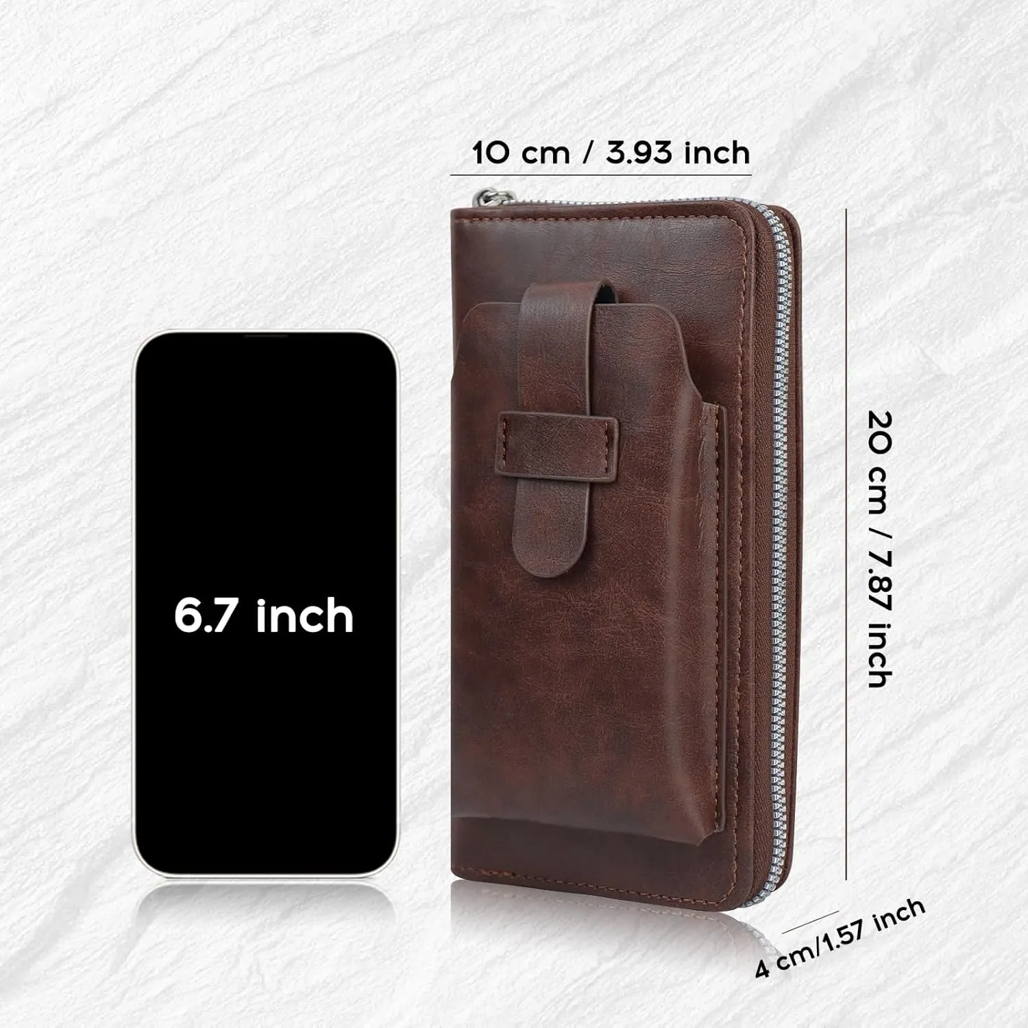 Long Wallet for Men, Large Capacity Zipper Leather Wallet Fashion Business Clutch Purse Card Holder Travel Wallet (Dark Brown)