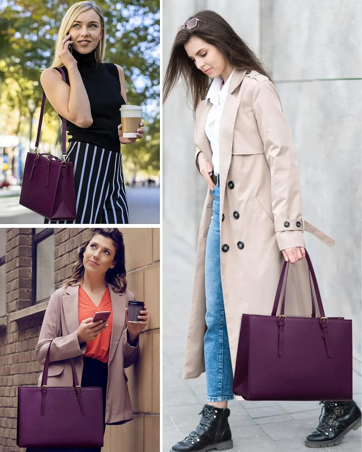 LOVEVOOK 15.6 Inch Laptop Bag for women, Large Waterproof PU Leather Work Briefcase with USB Charging Port Casual Computer Shoulder Messenger Fashion Business Office Tote Handbag Purse, Purple