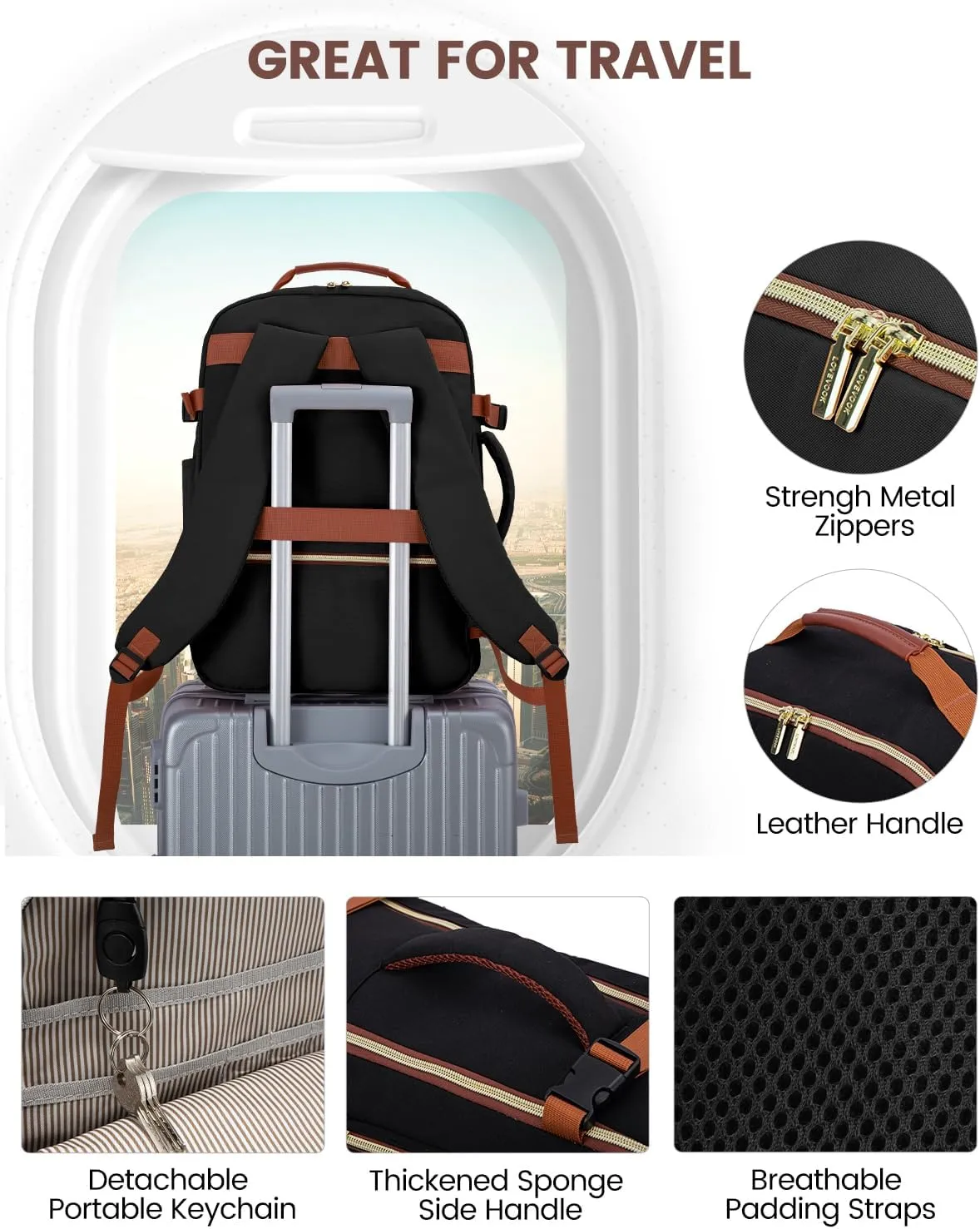LOVEVOOK 40L Travel Backpack for Women & Men, Large Carry on Backpack for Airplanes with 3 Packing Cubes, TSA Personal Item Travel Bag fits 17" Laptop, Waterproof Travel Essentials Airline Approved
