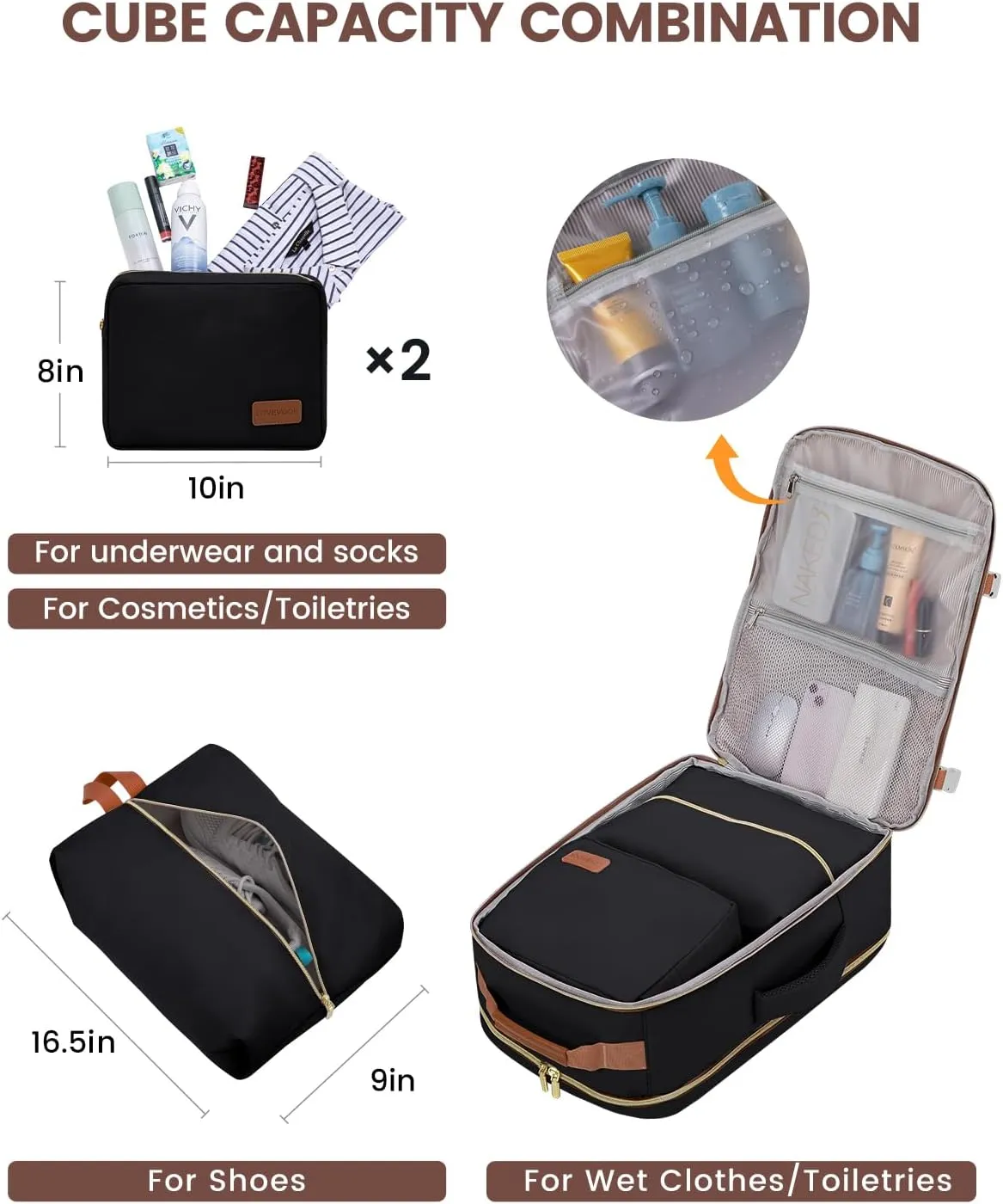 LOVEVOOK 40L Travel Backpack for Women & Men, Large Carry on Backpack for Airplanes with 3 Packing Cubes, TSA Personal Item Travel Bag fits 17" Laptop, Waterproof Travel Essentials Airline Approved