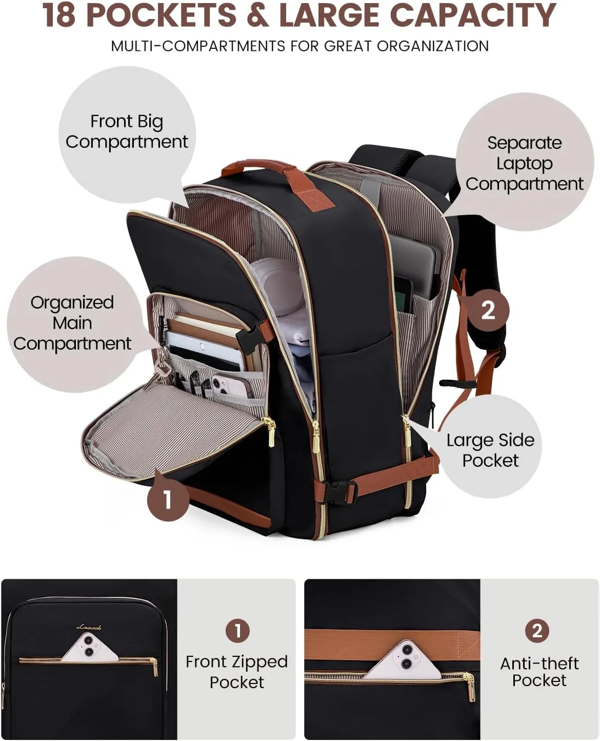 LOVEVOOK 40L Travel Backpack for Women & Men, Large Carry on Backpack for Airplanes with 3 Packing Cubes, TSA Personal Item Travel Bag fits 17" Laptop, Waterproof Travel Essentials Airline Approved