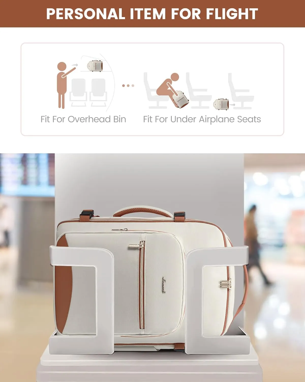LOVEVOOK Carry on Backpack, 50L Travel Backpack Flight Approved, Waterproof Large 18inch Laptop Backpack Luggage Daypack Business Weekender Overnight with 3 Packing Cubes, Beige-Brown