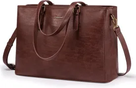 LOVEVOOK Laptop Bag, 15.6 Inch Womens Vegan Leather Computer Briefcase, Professional Office Work Tote, Waterproof Laptop Purse, Dark Brown
