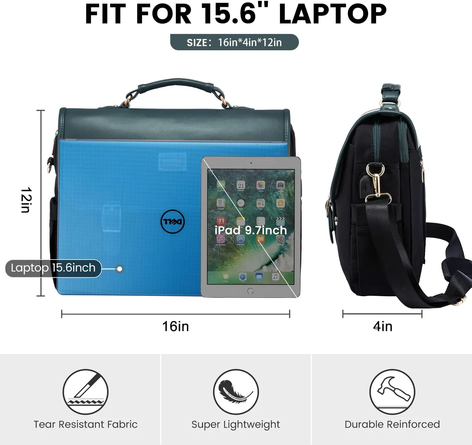 LOVEVOOK Laptop Bag for Women, 15.6 inch Large Capacity Computer Briefcase Case, Crossbody Messenger Shoulder Bag, Office Business Work Tote Bags Purse for Travel Gifts, Deepgreen-black