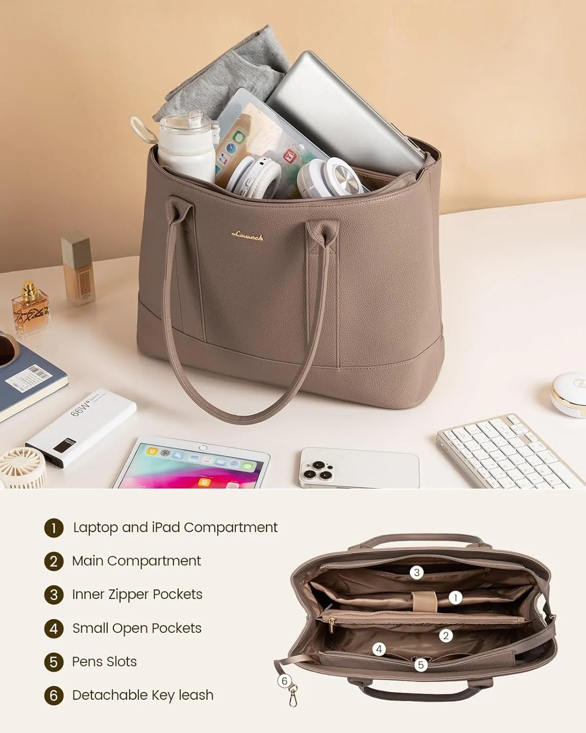 LOVEVOOK Laptop Bag for Women, Computer Work Tote Bag, Large Business Shoulder Handbag for Office, Gift, Travel, Teacher