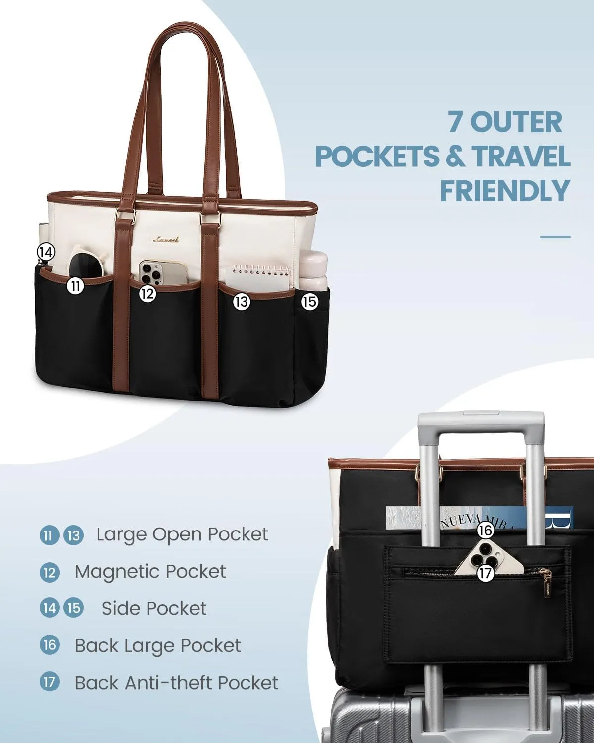 LOVEVOOK Teacher Tote Bag for Women Work, Nurse Laptop Bag for Women, Utility Everything Tote For Work/Travel/College/Daily, Professional Computer Purse Large Handbag With Multi Pockets