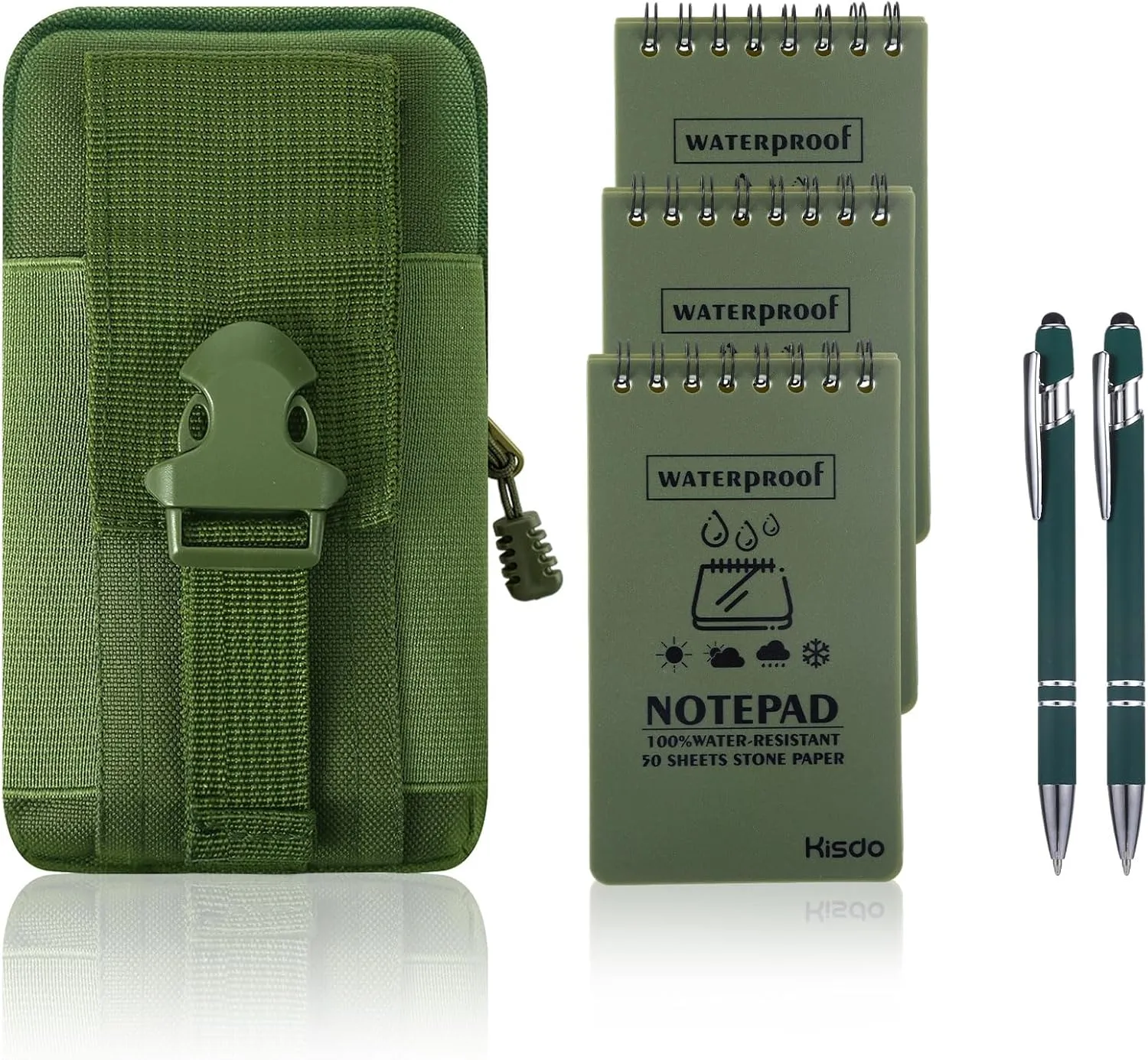 Maahongh 6 Pcs Green Waterproof Notebook with Pen and Cover, 35 Inch Waterproof Notepad, Police Notepad Write in The Rain Notebook, Rite in The Rain Notebook for Outdoor Activities Recording