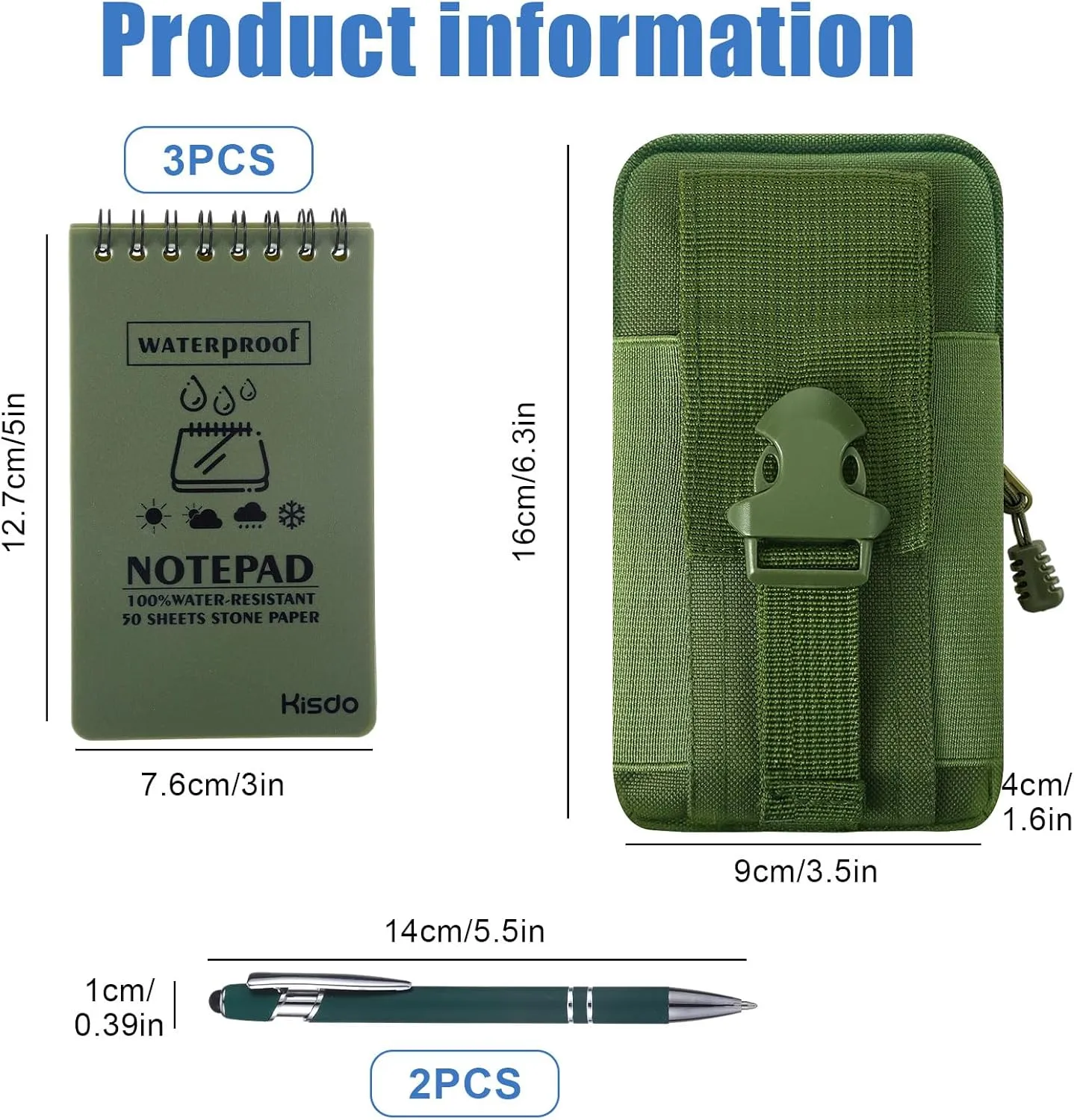 Maahongh 6 Pcs Green Waterproof Notebook with Pen and Cover, 35 Inch Waterproof Notepad, Police Notepad Write in The Rain Notebook, Rite in The Rain Notebook for Outdoor Activities Recording