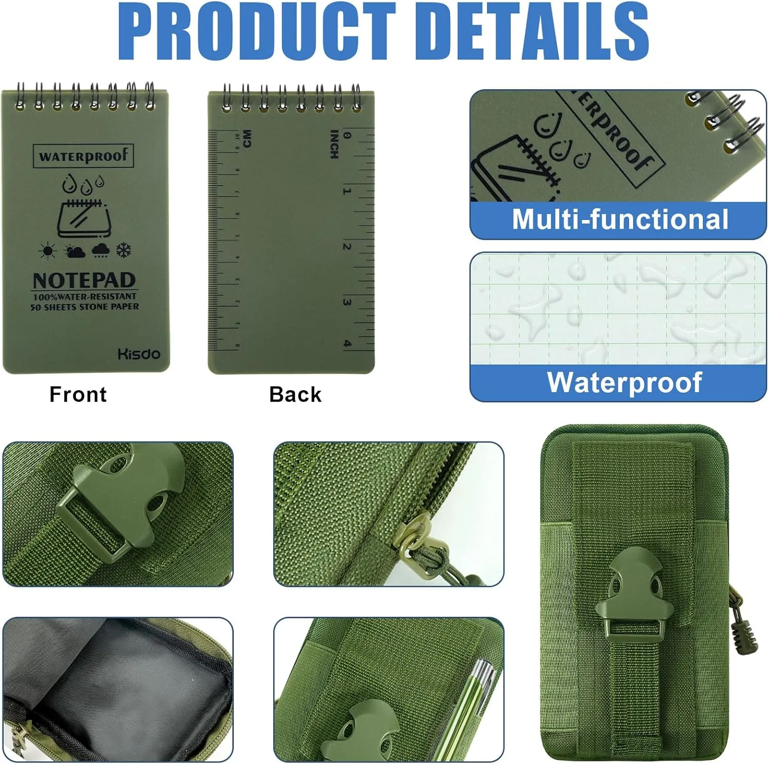 Maahongh 6 Pcs Green Waterproof Notebook with Pen and Cover, 35 Inch Waterproof Notepad, Police Notepad Write in The Rain Notebook, Rite in The Rain Notebook for Outdoor Activities Recording