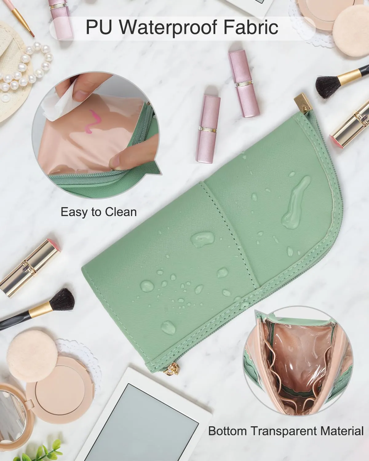 Makeup Brush Case Travel Makeup Brush Holder Portable Makeup Brush Bag Professional Cosmetic Bag Artist Storage Bag Essentials Stand-up Foldable Makeup Cup (Gray Green, Small)