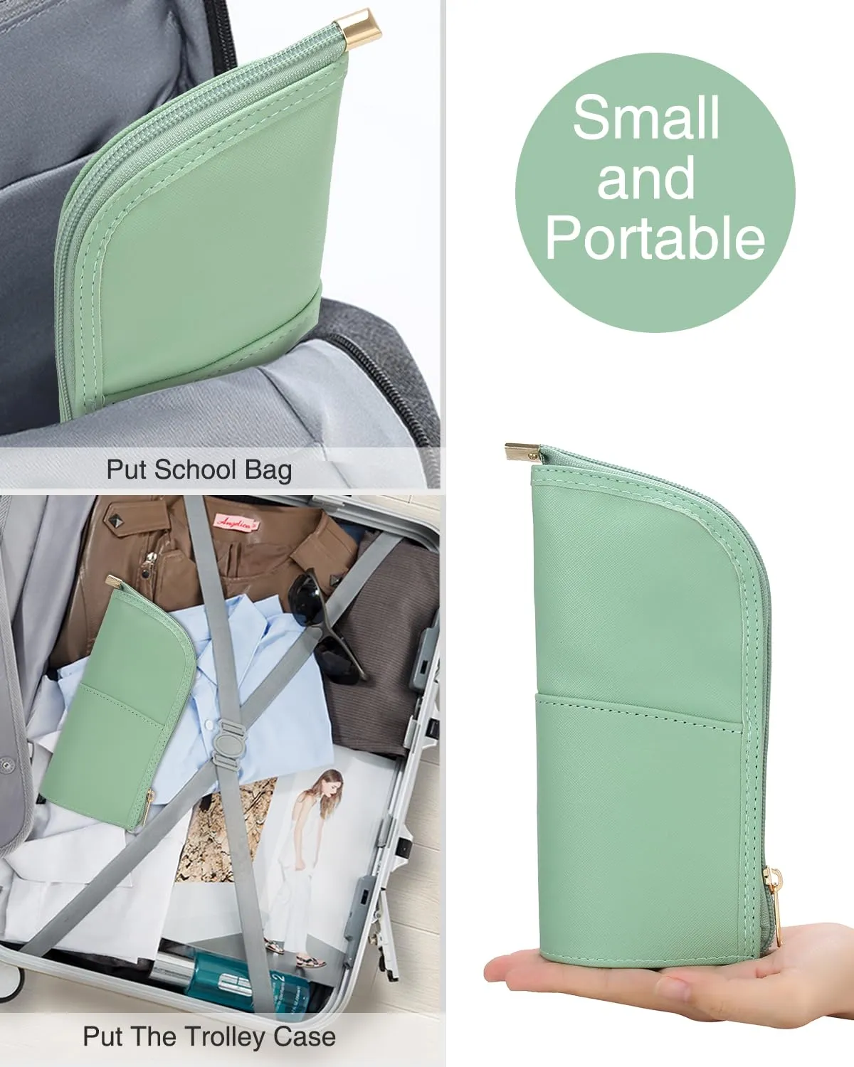 Makeup Brush Case Travel Makeup Brush Holder Portable Makeup Brush Bag Professional Cosmetic Bag Artist Storage Bag Essentials Stand-up Foldable Makeup Cup (Gray Green, Small)