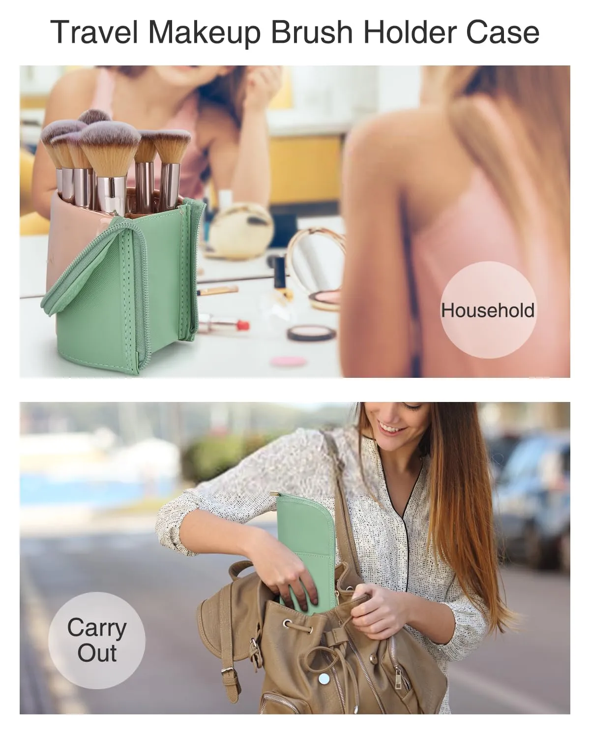 Makeup Brush Case Travel Makeup Brush Holder Portable Makeup Brush Bag Professional Cosmetic Bag Artist Storage Bag Essentials Stand-up Foldable Makeup Cup (Gray Green, Small)