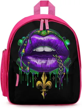 Mardi-Gras Lips Cute Backpack Daily Casual Daypack Travel Mini Bag with Adjustable Strap Pink-style-8