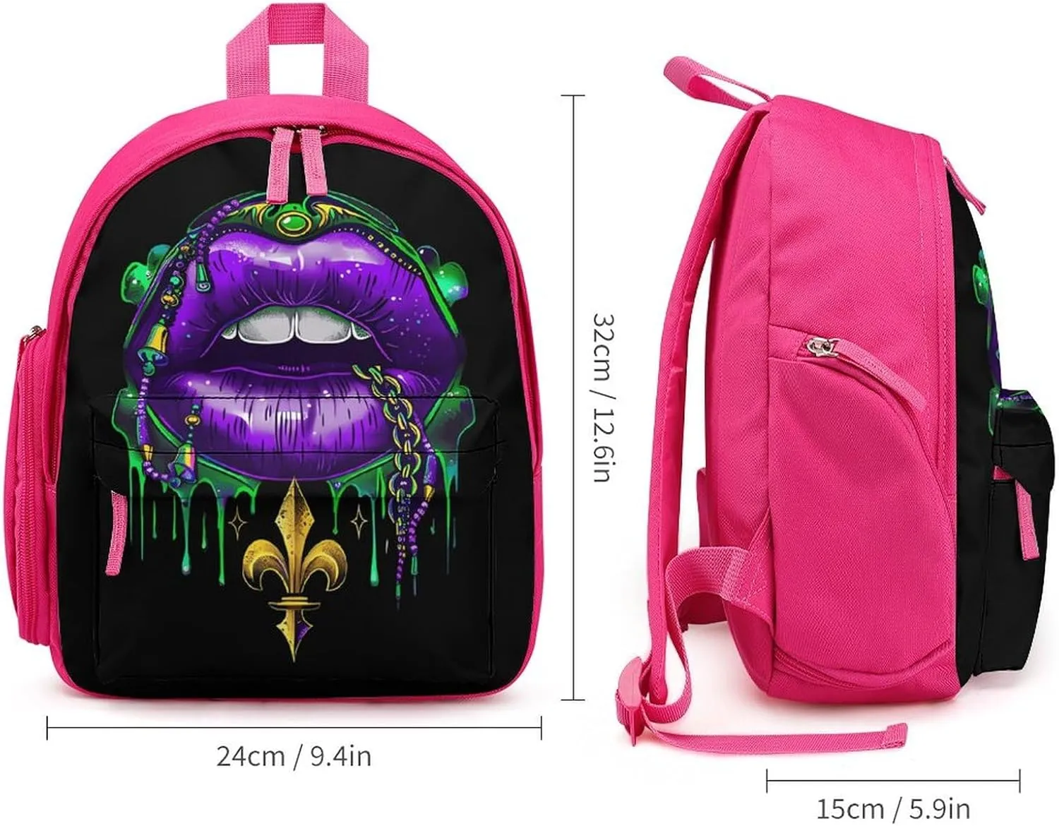 Mardi-Gras Lips Cute Backpack Daily Casual Daypack Travel Mini Bag with Adjustable Strap Pink-style-8