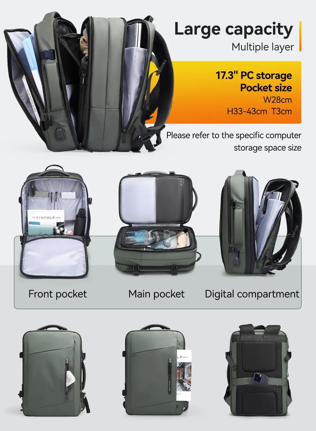 Mark Ryden Business Backpack for Men and Women, Expandable Travel Backpack, Waterproof Travel 25L-40L fit 17 Inch Laptop Backpack with USB Charging Port, Carry on Flight Approved Computer Backpack