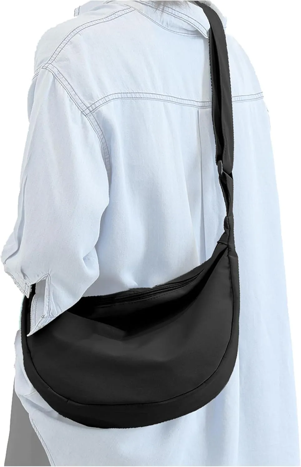 Medium Nylon Crossbody Crescent Bag for Women Men Fashionable Shoulder Bag with Adjustable Strap for Everyday Casual Travel